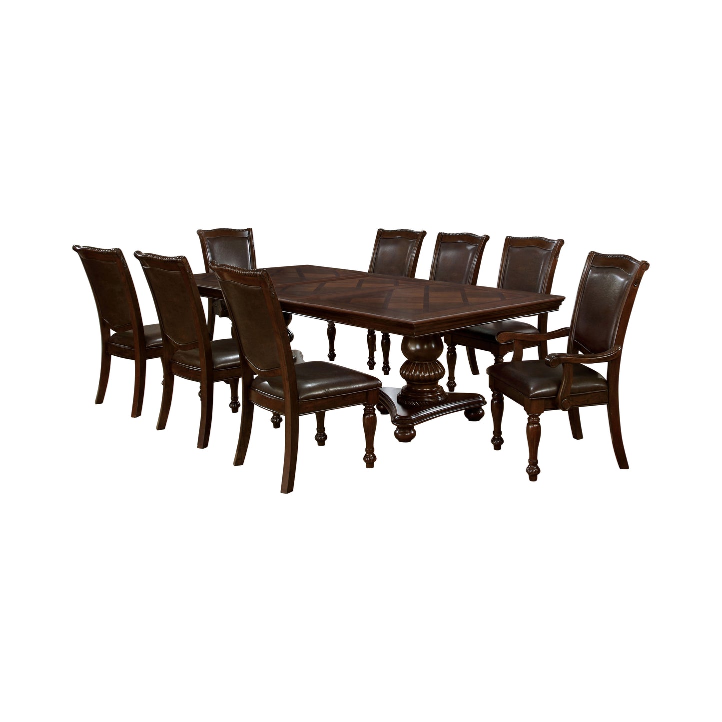 Furniture of America Jill Traditional 9-Piece Solid Wood Dining Set IDF-3350T-9PC