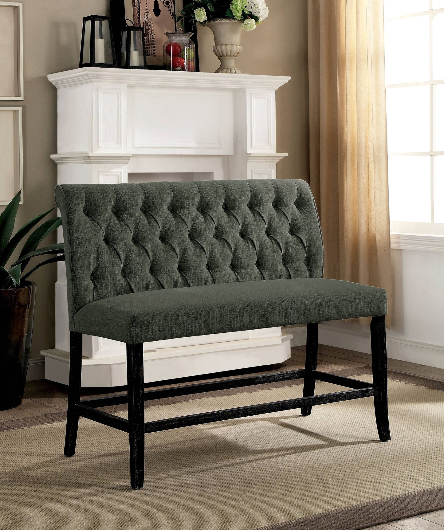 Furniture of America Gracie Transitional Button Tufted Dining Bench IDF-3564GY-PBN