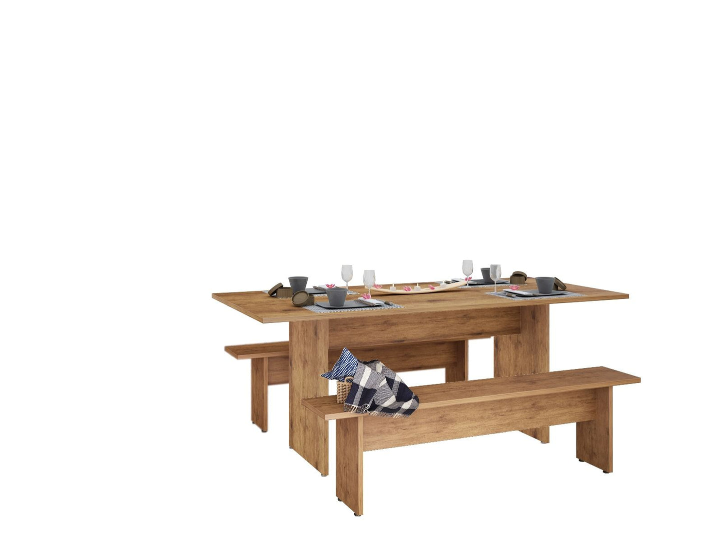 Manhattan Comfort NoMad 67.91 Rustic Country Dining Set of 3 in Nature 126GMC77