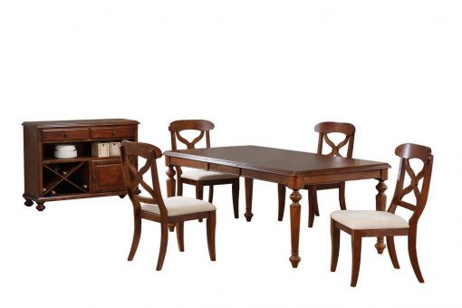 Sunset Trading Andrews 6 Piece 76" Wide Butterfly Extendable Dining Set | Chestnut Brown | Server | Seats 8 DLU-ADW4276-C12-SRCT6PC