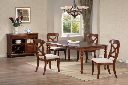 Sunset Trading Andrews 6 Piece 76" Wide Butterfly Extendable Dining Set | Chestnut Brown | Server | Seats 8 DLU-ADW4276-C12-SRCT6PC