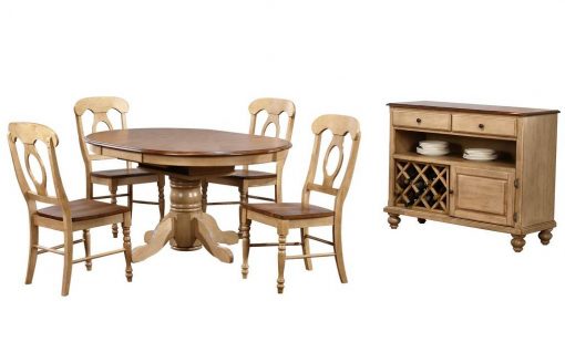 Sunset Trading Brook 6 Piece 42" Round or 60" Oval Extendable Dining Set | Butterfly Leaf Table | Server | Seats 6 DLU-BR4260-C50-SRPW6PC