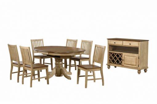 Sunset Trading Brook 8 Piece 42" Round or 60" Oval Extendable Dining Set | Butterfly Leaf Table | Server | Seats 6 DLU-BR4260-C60-SRPW8PC