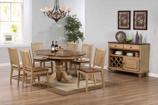 Sunset Trading Brook 8 Piece 42" Round or 60" Oval Extendable Dining Set | Butterfly Leaf Table | Server | Seats 6 DLU-BR4260-C60-SRPW8PC