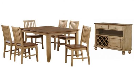 Sunset Trading Brook 8 Piece 72" Rectangular Extendable Table Dining Set with Server | Seats 8 DLU-BR4272-C60-SRPW8PC