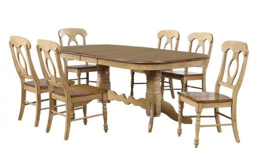 Sunset Trading Brook 7 Piece 96" Oval Extendable Dining Set with Napoleon Chairs | Double Pedestal Table | Seats 10 DLU-BR4296-C50-PW7PC