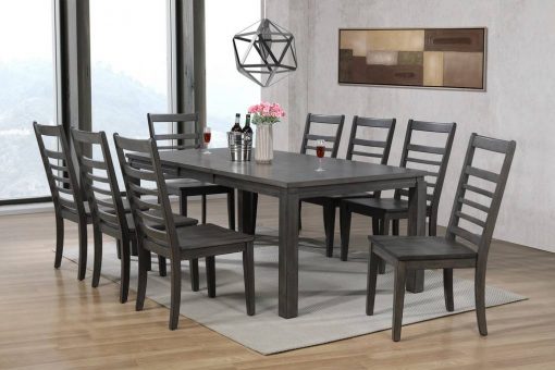 Sunset Trading Shades of Gray 9 Piece 82" Rectangular Extendable Dining Set | Slat Back Chairs | Seats 8 DLU-EL9282-C100-9PC