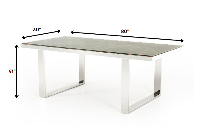 Homeroots 30" Wood Mosaic  Steel  and Glass Dining Table 283190