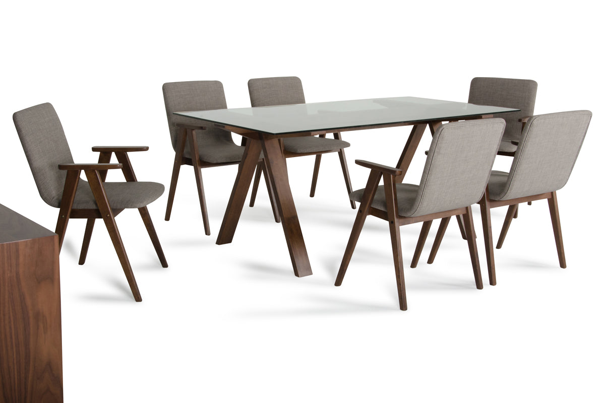 Homeroots 30" Walnut Wood  Veneer  MDF  and Glass Dining Set 283778