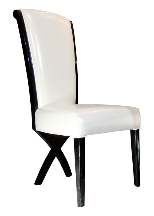 Homeroots Two 43.5" White Leatherette and Black Wood Dining Chairs with X Shaped Rear Legs 284102