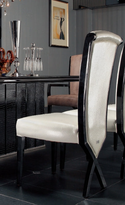 Homeroots Two 43.5" White Leatherette and Black Wood Dining Chairs with X Shaped Rear Legs 284102