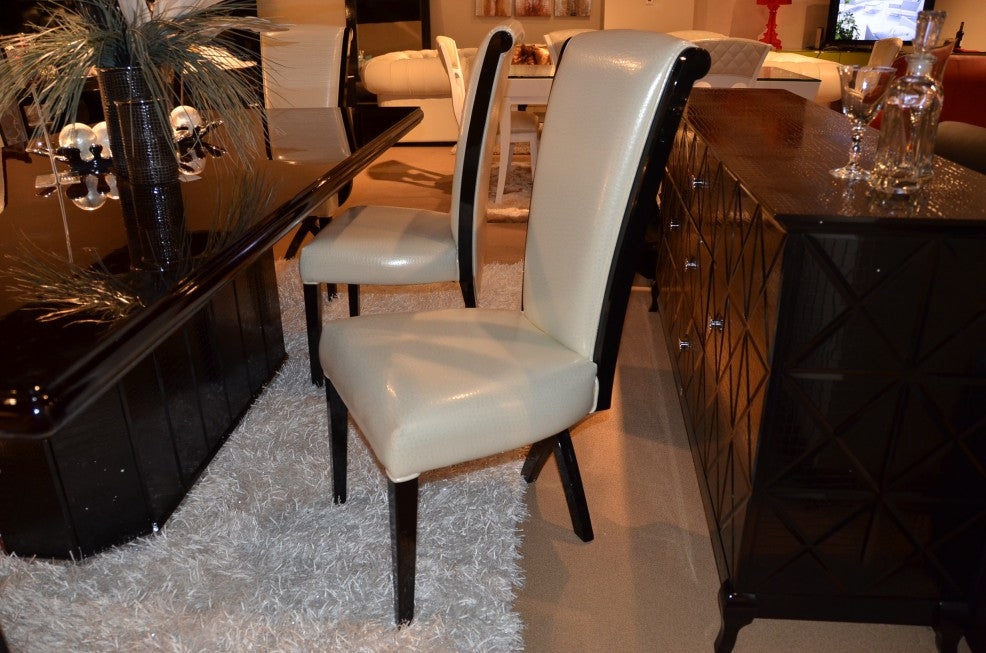 Homeroots Two 43.5" White Leatherette and Black Wood Dining Chairs with X Shaped Rear Legs 284102