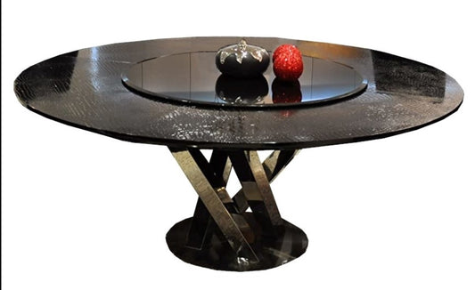 Homeroots 31" Black Crocodile Lacquer Stainless Steel and Glass Table 284113