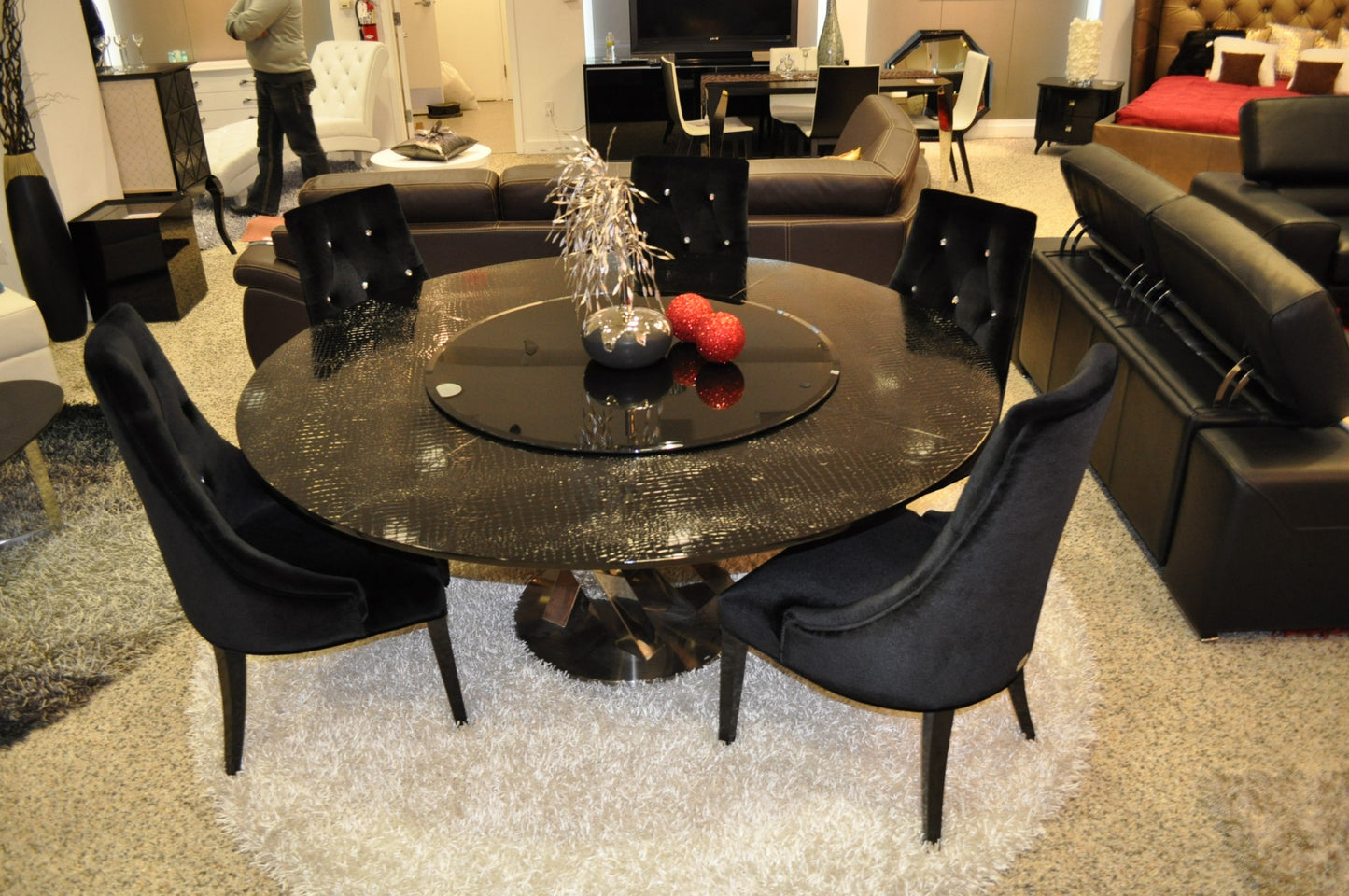 Homeroots 31" Black Crocodile Lacquer Stainless Steel and Glass Table 284113