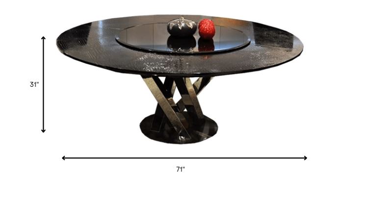 Homeroots 31" Black Crocodile Lacquer Stainless Steel and Glass Table 284113