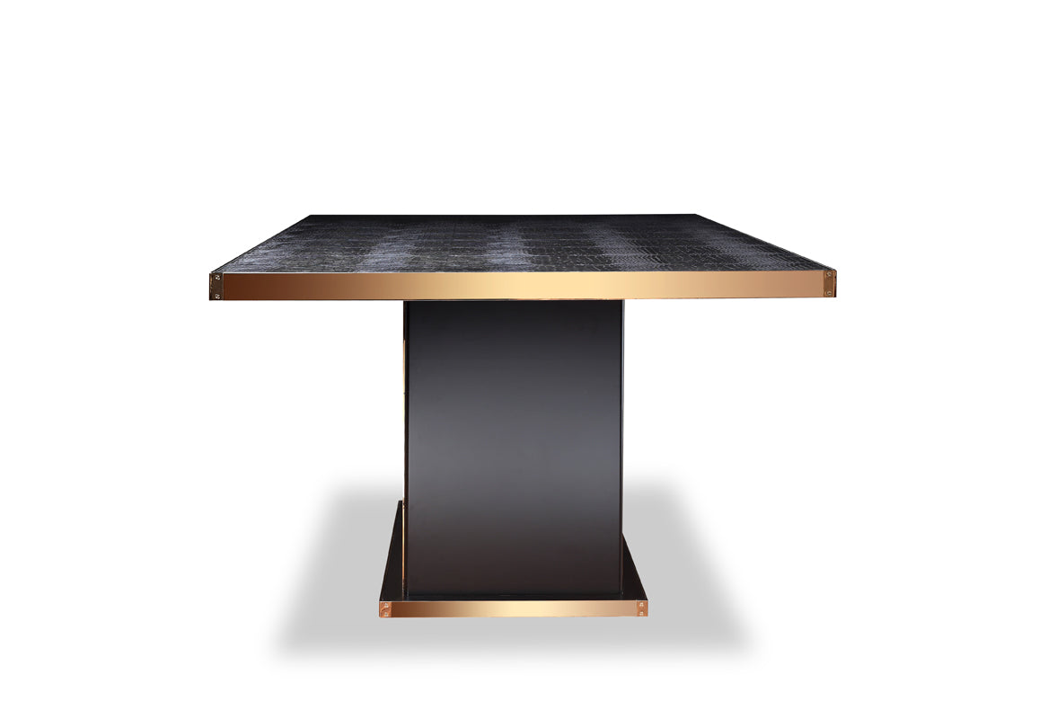 Homeroots 30" Black Crocodile and Rosegold Dining Table 284163