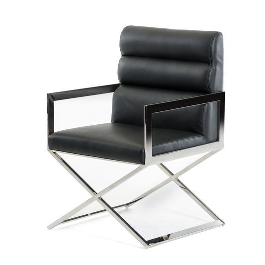 Homeroots 24" Black Leatherette and Stainless Steel Dining Chair 284213