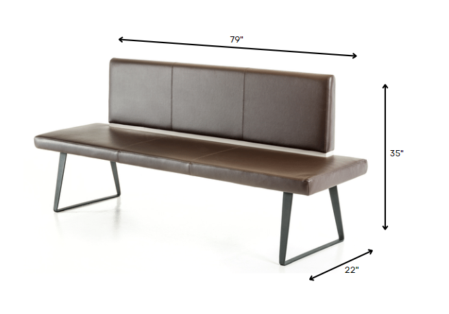 Homeroots 35" Brown Leatherette and Metal Dining Bench 284439