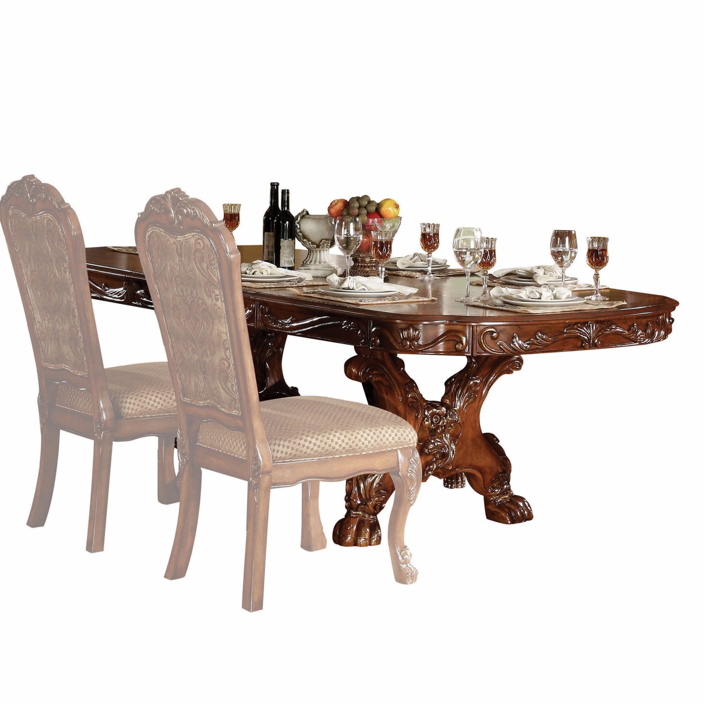 Homeroots 46" X 108" X 31" Cherry Oak Wood Poly Resin Dining Table with Trestle Pedestal 347002