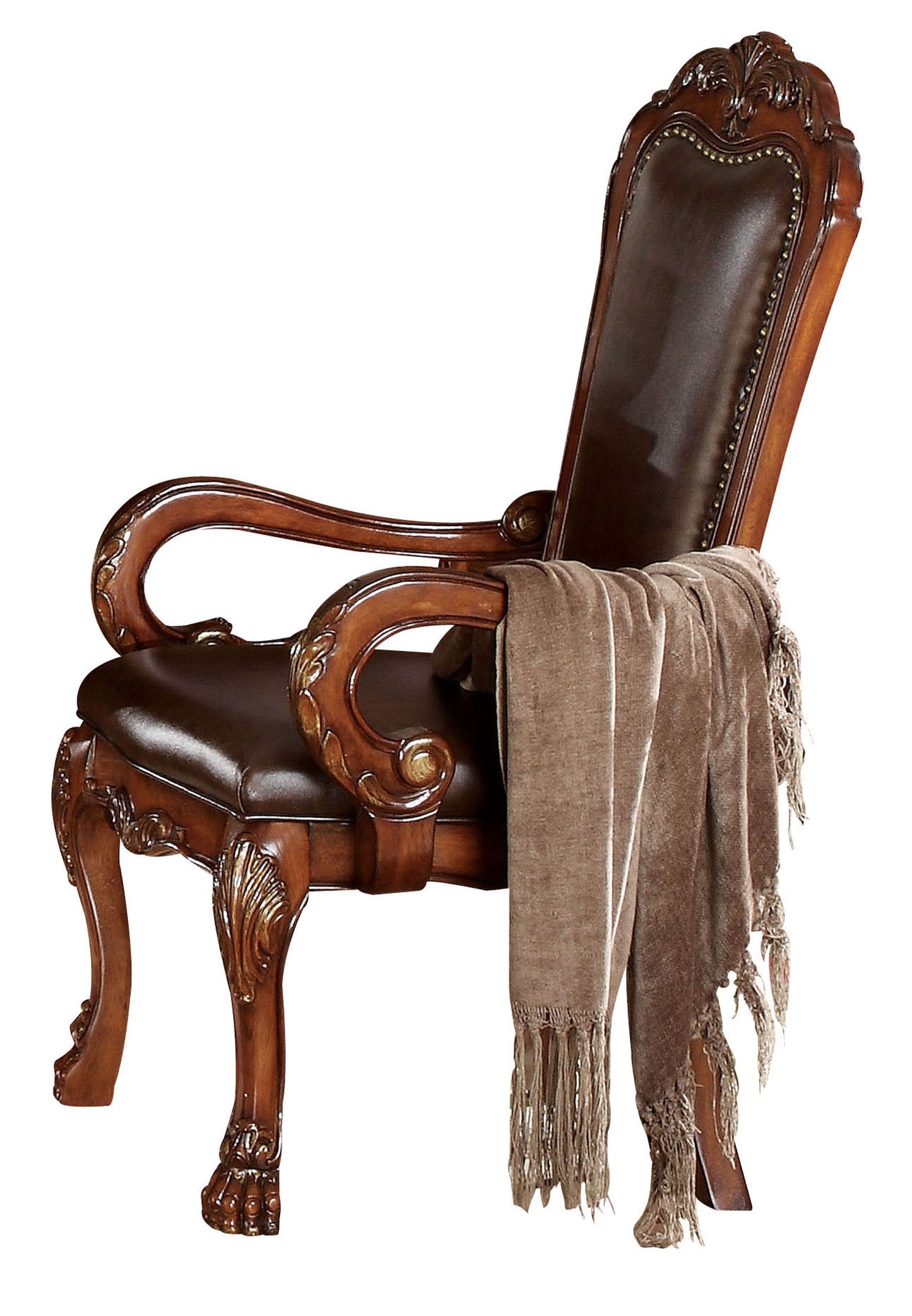 Homeroots 24" X 25" X 46" Faux Leather Upholstery and Cherry Oak Wood Finish Arm Chair Set2 347003