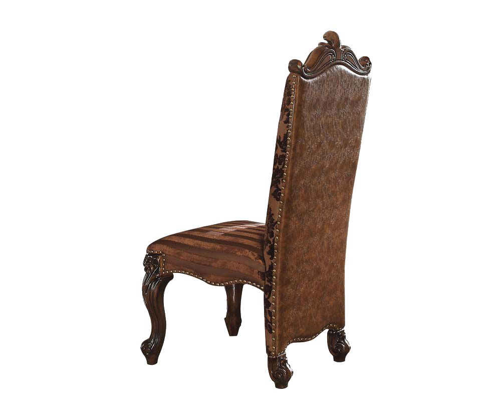 Homeroots 27" X 22" X 49" 2Tone Brown Faux Leather Fabric Cherry Oak Upholstery Finish Side Chair Set2 347316