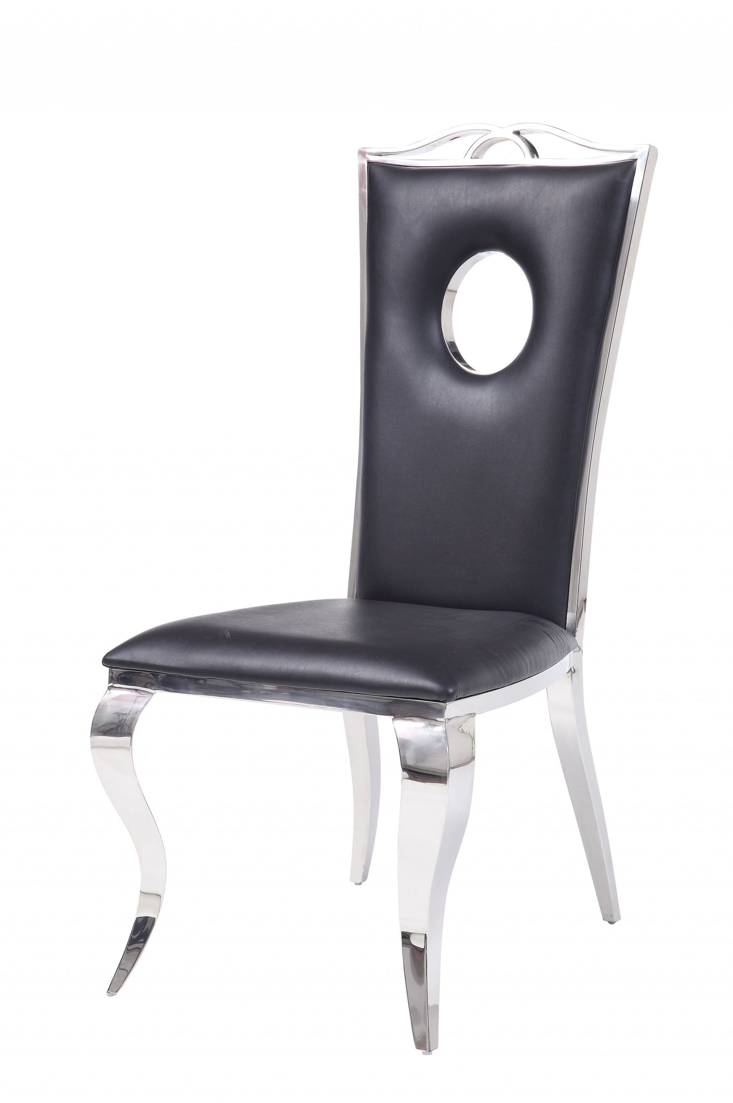 Homeroots 19" X 21" X 44" Faux Leather Stainless Steel Upholstered Seat Side Chair Set2 347320