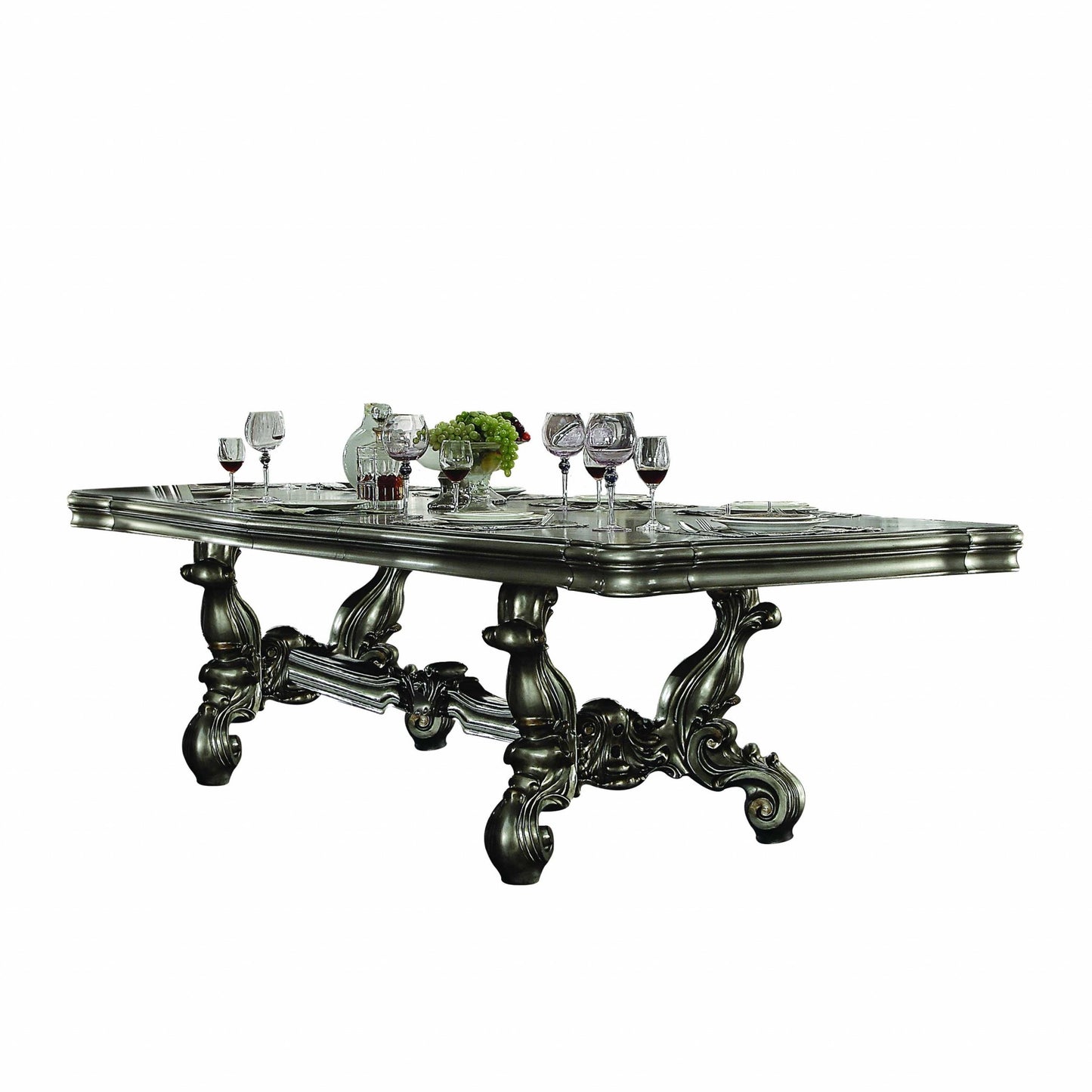 Homeroots 46" X 136" X 32" Antique Platinum Wood Poly Resin Dining Table (136'L) 348653