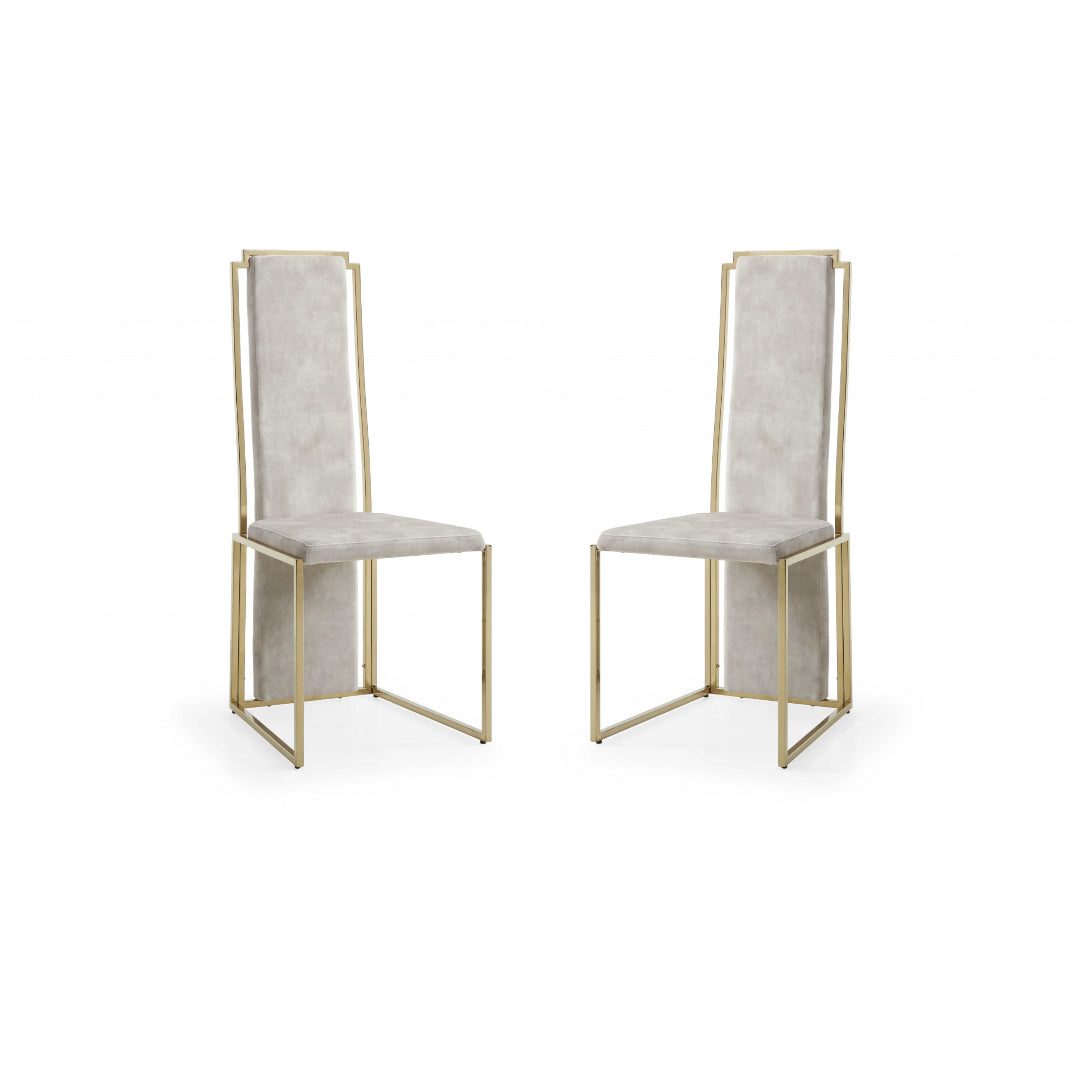 Homeroots Set of 2 Ultra Modern Beige Suede and Gold Dining Chairs 370683