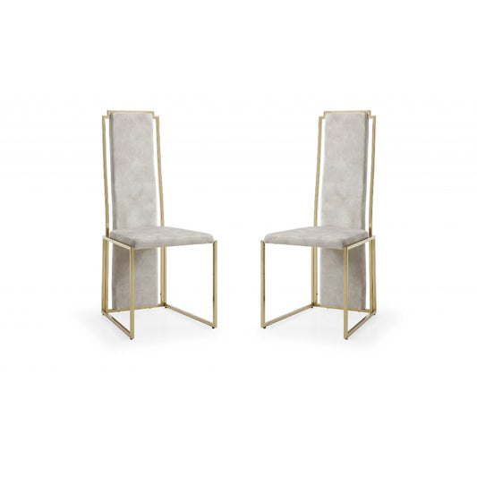 Homeroots Set of 2 Ultra Modern Beige Suede and Gold Dining Chairs 370683