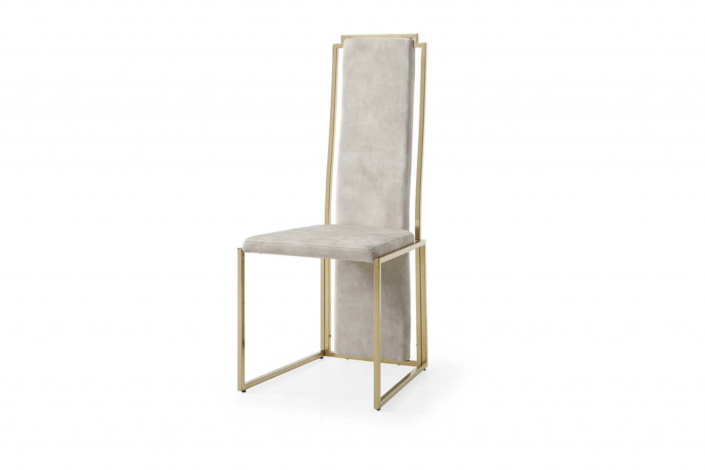 Homeroots Set of 2 Ultra Modern Beige Suede and Gold Dining Chairs 370683