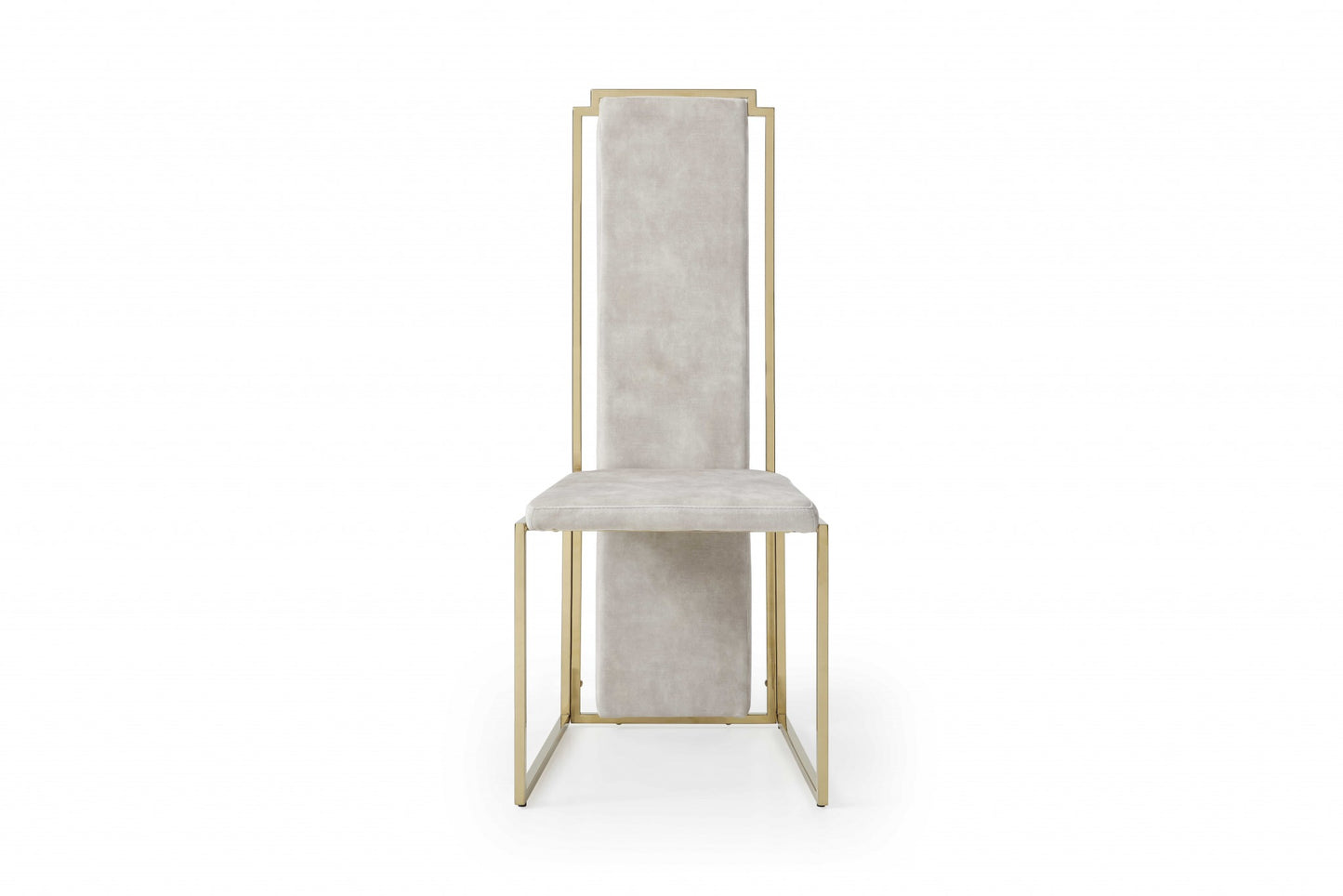 Homeroots Set of 2 Ultra Modern Beige Suede and Gold Dining Chairs 370683