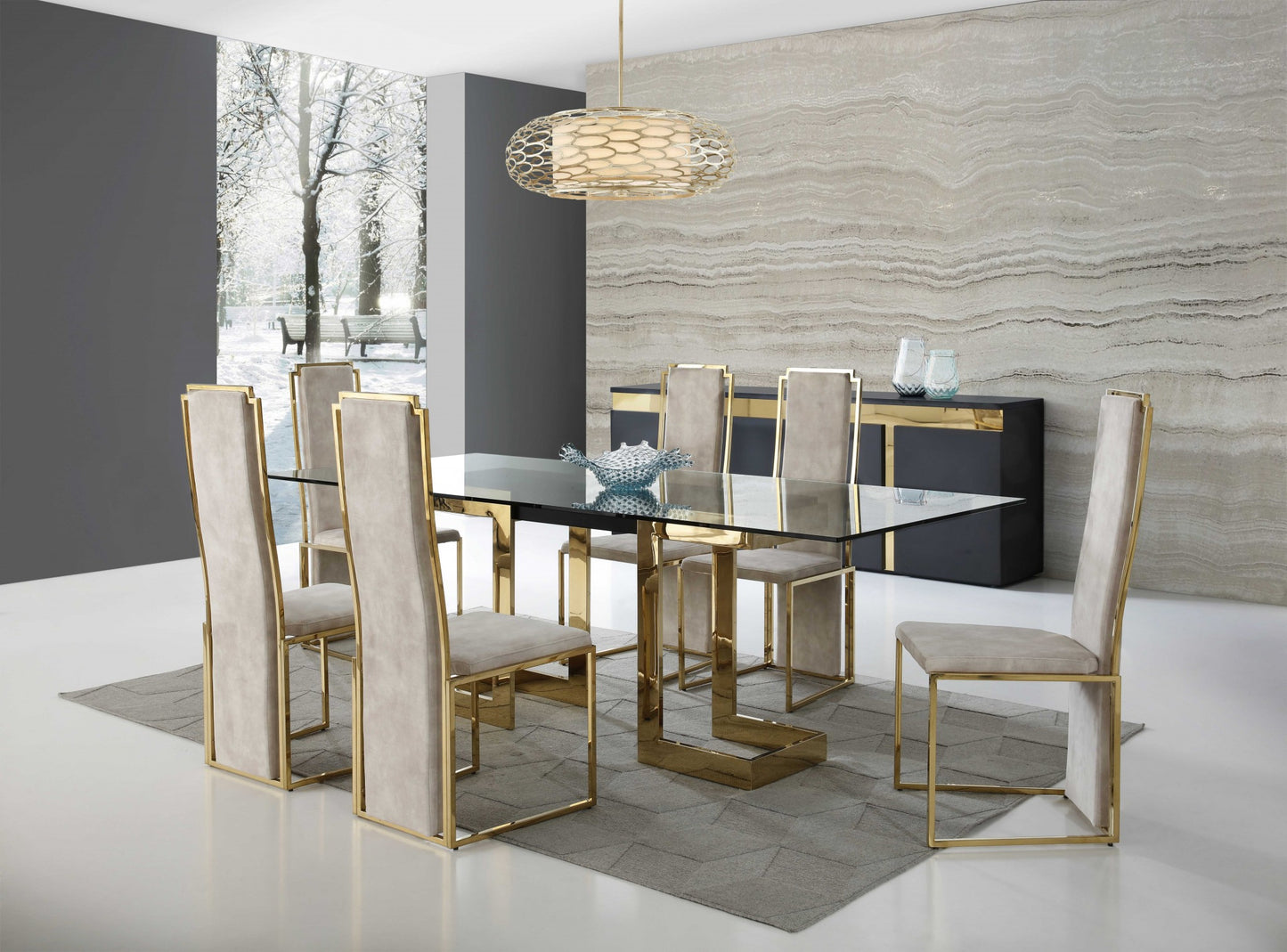 Homeroots 87 X 39 X 30 Polished Gold Glass Stainless Steel Dining Table 370725