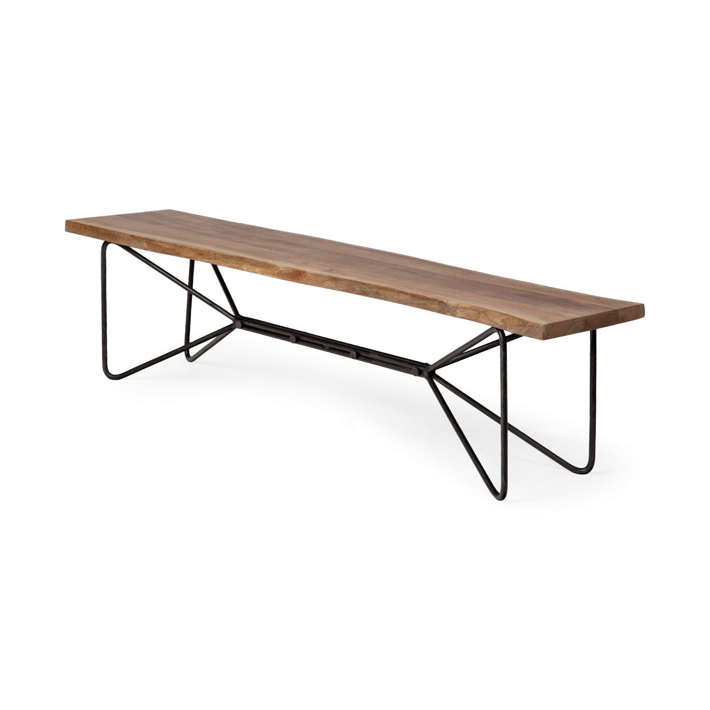 Homeroots Rectangular Acacia WoodBrown Finish Iron Base Dining Bench 376183