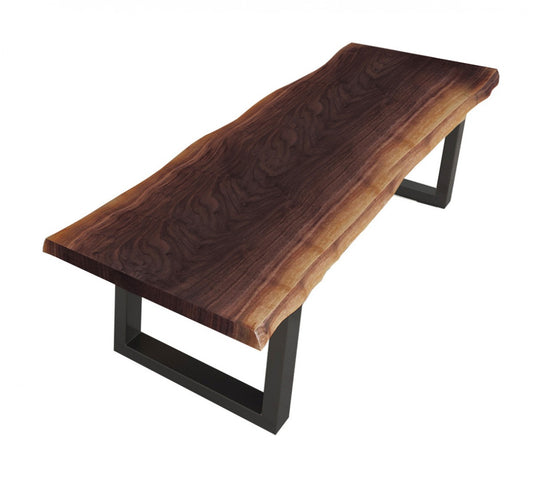 Homeroots Modern Live Edge Wood and Acacia wood Dining Bench with Black metal U shaped legs 376329