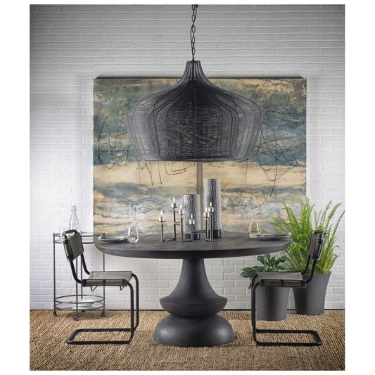 Homeroots 60" Round Charcoal Gray Solid Wood Table Top and Base Dining Table 380457