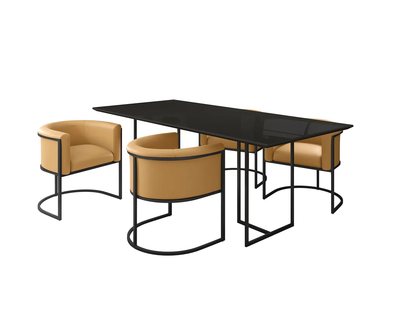 Manhattan Comfort Celine Dining Table with 4 Bali Faux Leather Chairs