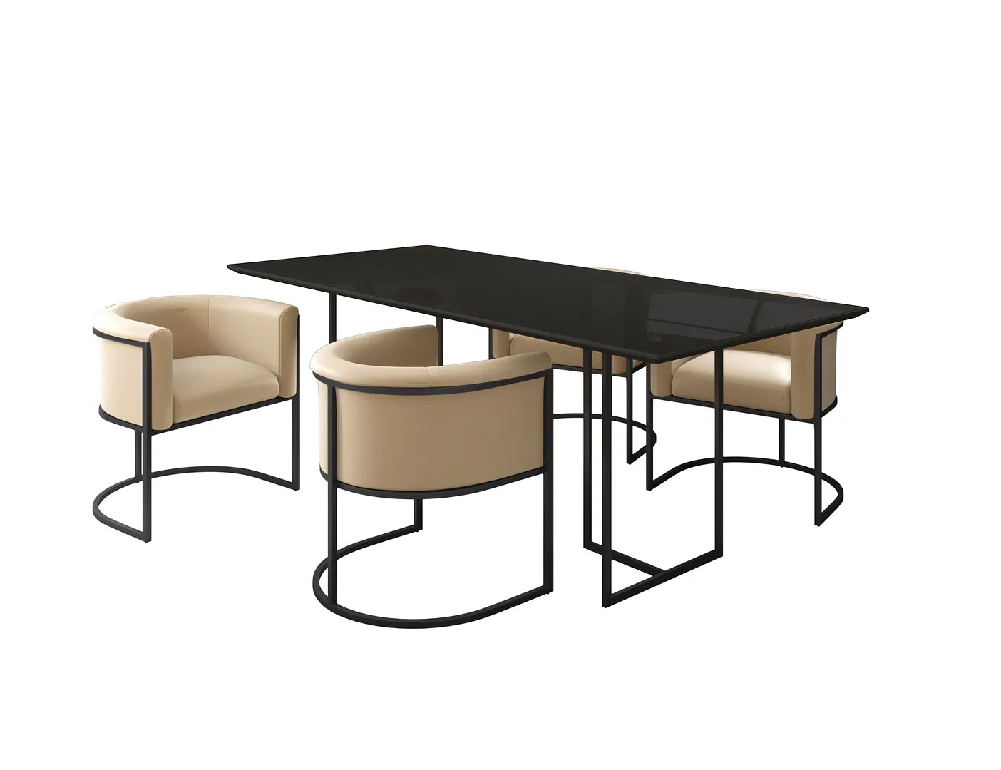 Manhattan Comfort Celine Dining Table with 4 Bali Faux Leather Chairs