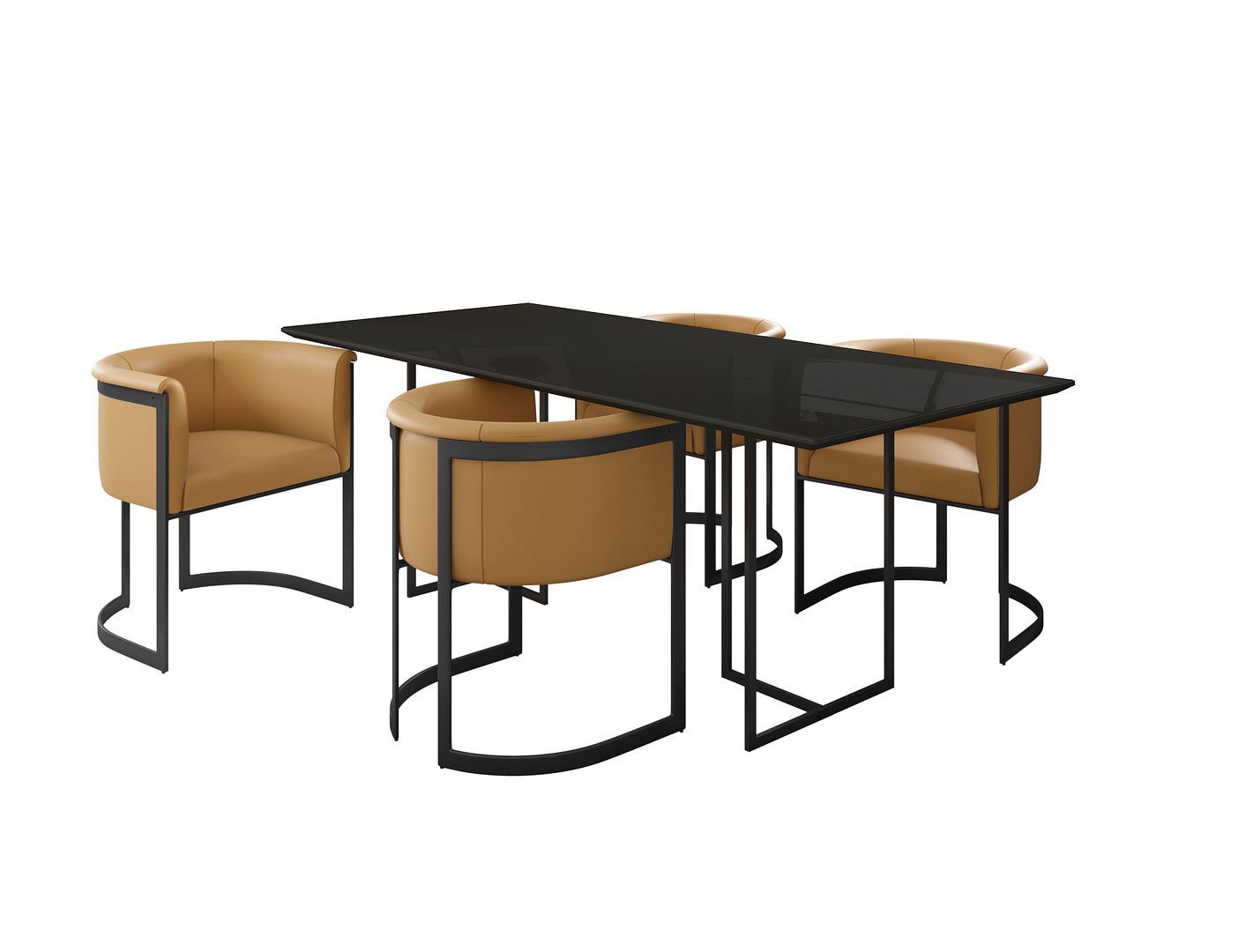 Manhattan Comfort Celine Dining Table with 4 Corso Faux Leather Chairs