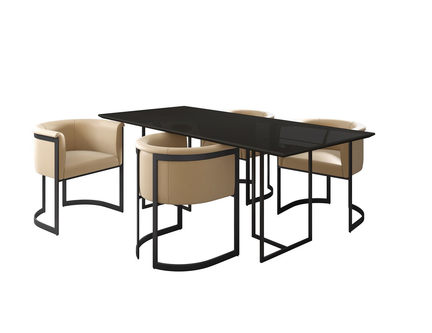 Manhattan Comfort Celine Dining Table with 4 Corso Faux Leather Chairs