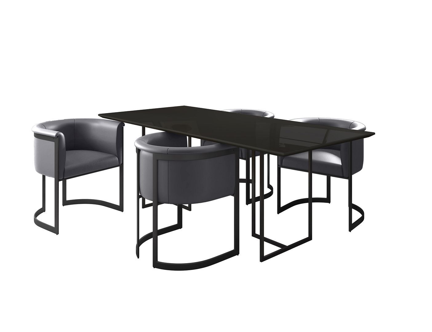 Manhattan Comfort Celine Dining Table with 4 Corso Faux Leather Chairs