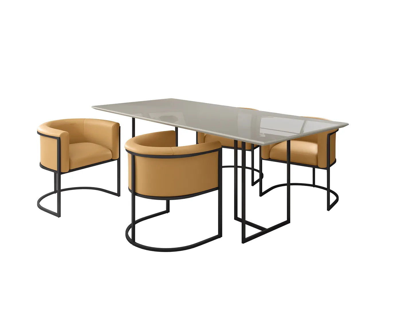 Manhattan Comfort Celine Dining Table with 4 Bali Faux Leather Chairs