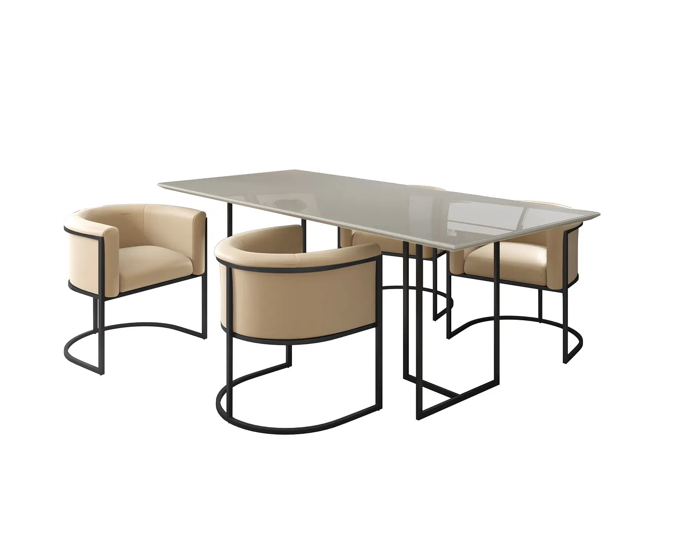 Manhattan Comfort Celine Dining Table with 4 Bali Faux Leather Chairs