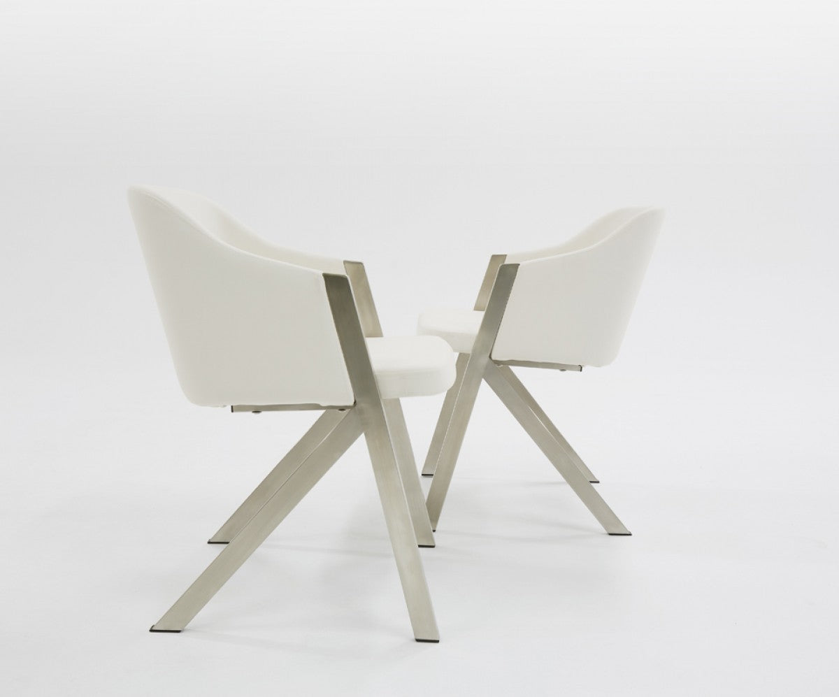 Homeroots Set of Two White Faux Leather Modern Dining Chairs 472150