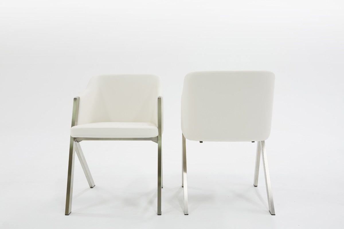 Homeroots Set of Two White Faux Leather Modern Dining Chairs 472150