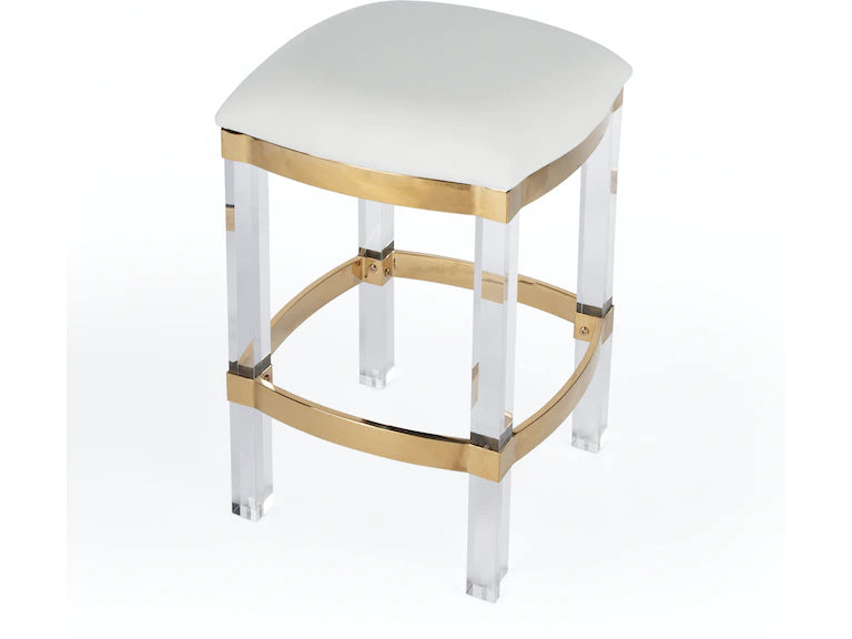 Butler Specialty Company Jordan Acrylic & Polished Brass 24" Counter Stool, White 5322402