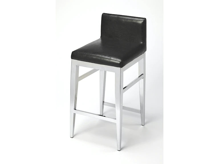 Butler Specialty Company Kelsey Stainless Steel Faux Leather 25"Counter Stool, Black 5324034