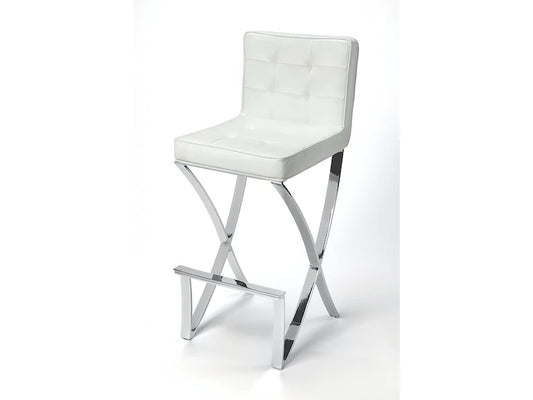 Butler Specialty Company Darcy Chrome Plated Faux Leather 28.5" Bar Stool, White 5325411