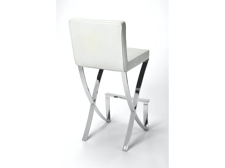 Butler Specialty Company Darcy Chrome Plated Faux Leather 28.5" Bar Stool, White 5325411