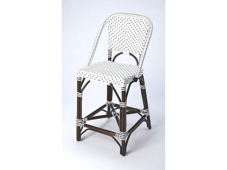 Butler Specialty Company Solstice Rattan 25" Counter Stool, White and Brown Dot 5399354