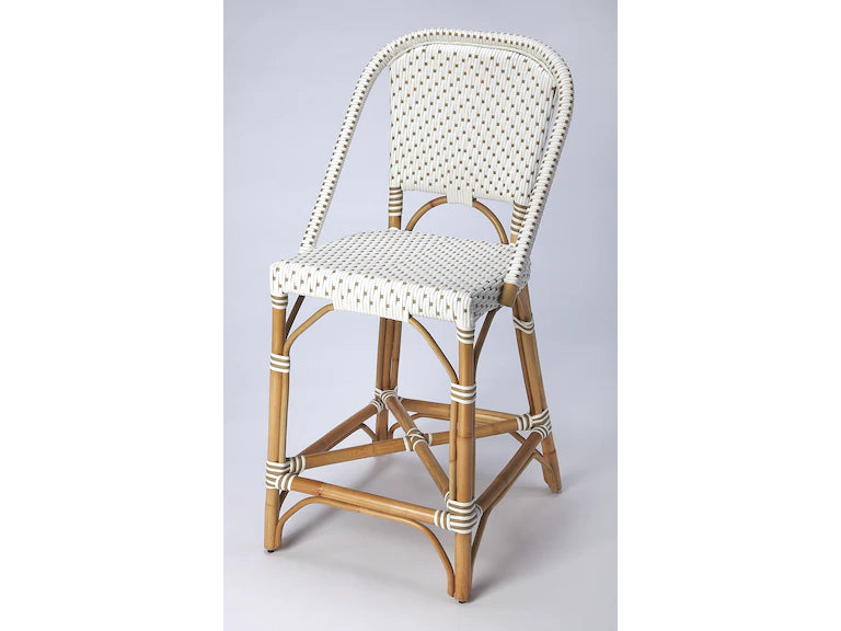 Butler Specialty Company Solstice Rattan 25" Counter Stool, White and Tan Dot 5399415